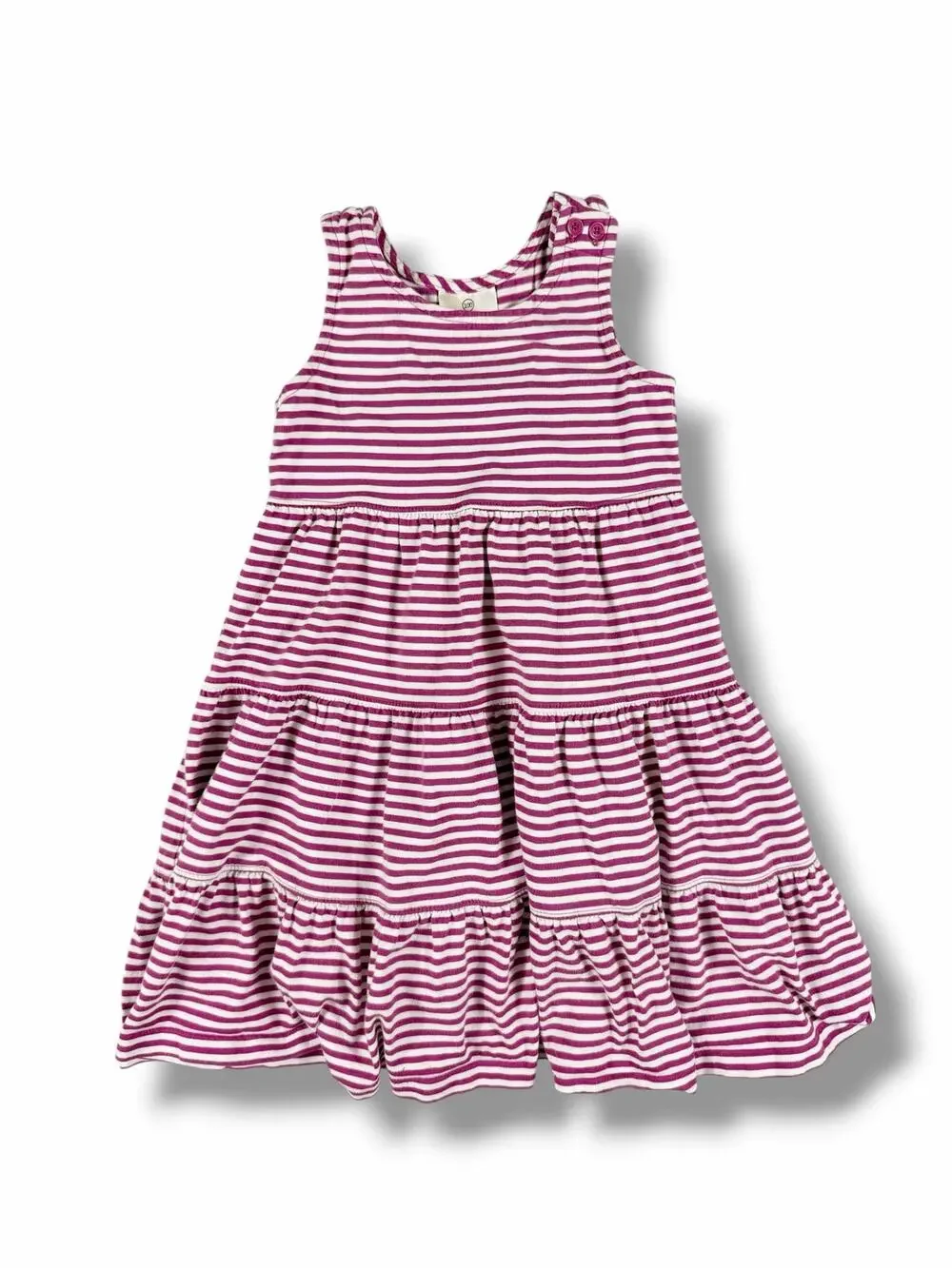 Hanna Andersson Fuschia White Striped Tiered Sleeveless Dress Size 4